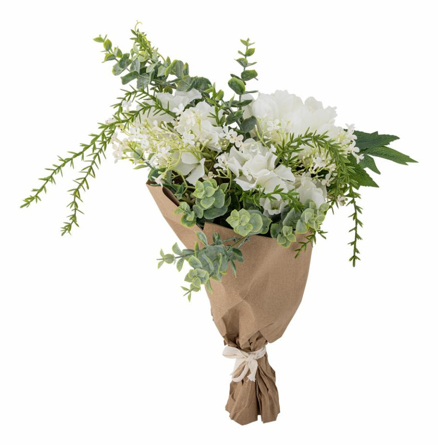 Bloomingville Strauß – Ø 23 × 43 cm – Kunststoff & Papier & Polyester & Eisenguss, weiss