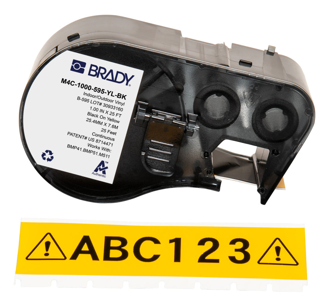 Brady M4C-1000-595-YL-BK Vinyl-Industrieband – Schwarz auf Gelb – 25,4 mm – für Brady BMP/M-Serie