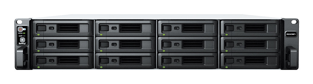 Synology RS2423RP+ – 12-Bay Rack 2U NAS – AMD Ryzen V1780B, 8 GB RAM, 10GbE, DSM, redundantes Netzteil