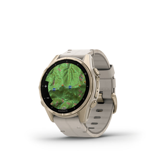 Garmin Fenix 8 AMOLED Sapphire – GPS-Smartwatch – 43 mm, 1,3", GPS, 10 ATM, Gold, Hellgrau