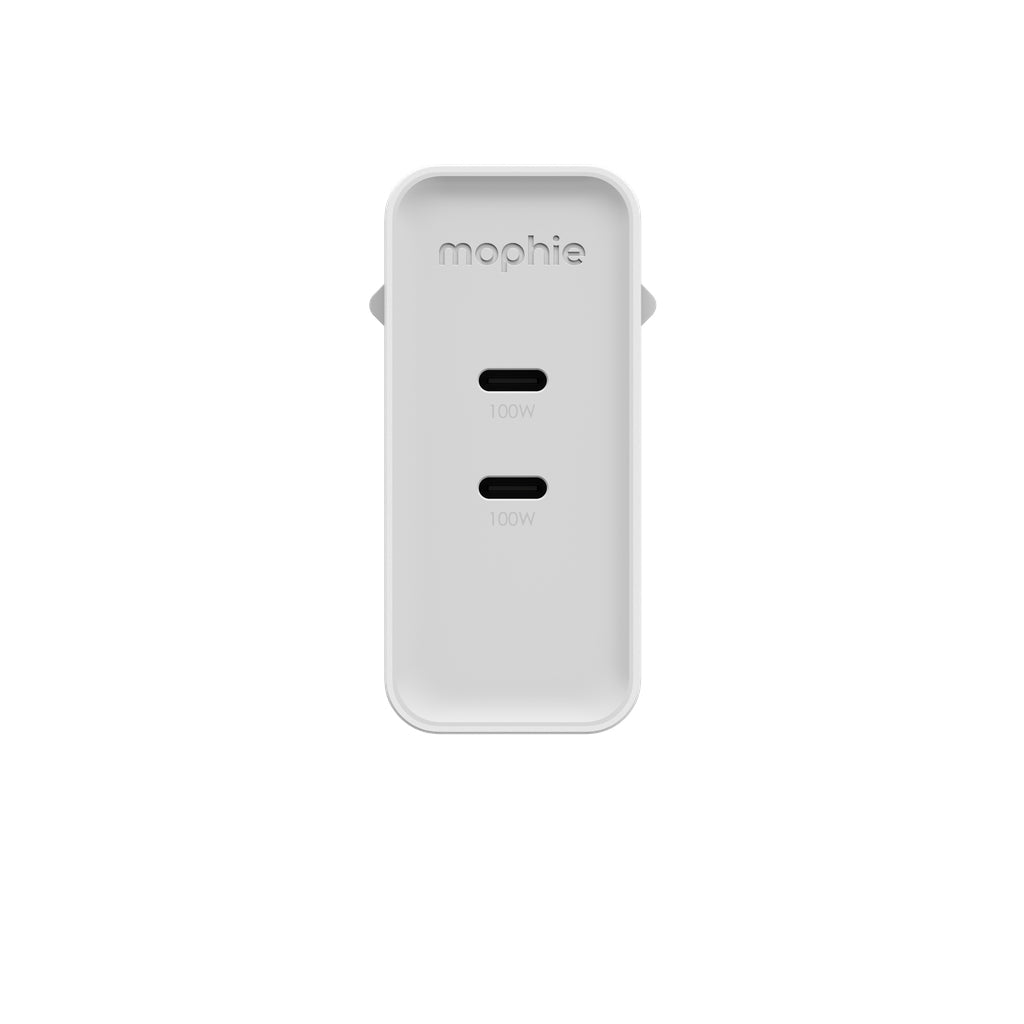 mophie Speedport 100 USB-Wandladegerät 100 W – USB-C×2 – PD, GaN, EU-Stecker (Typ C) – Weiss