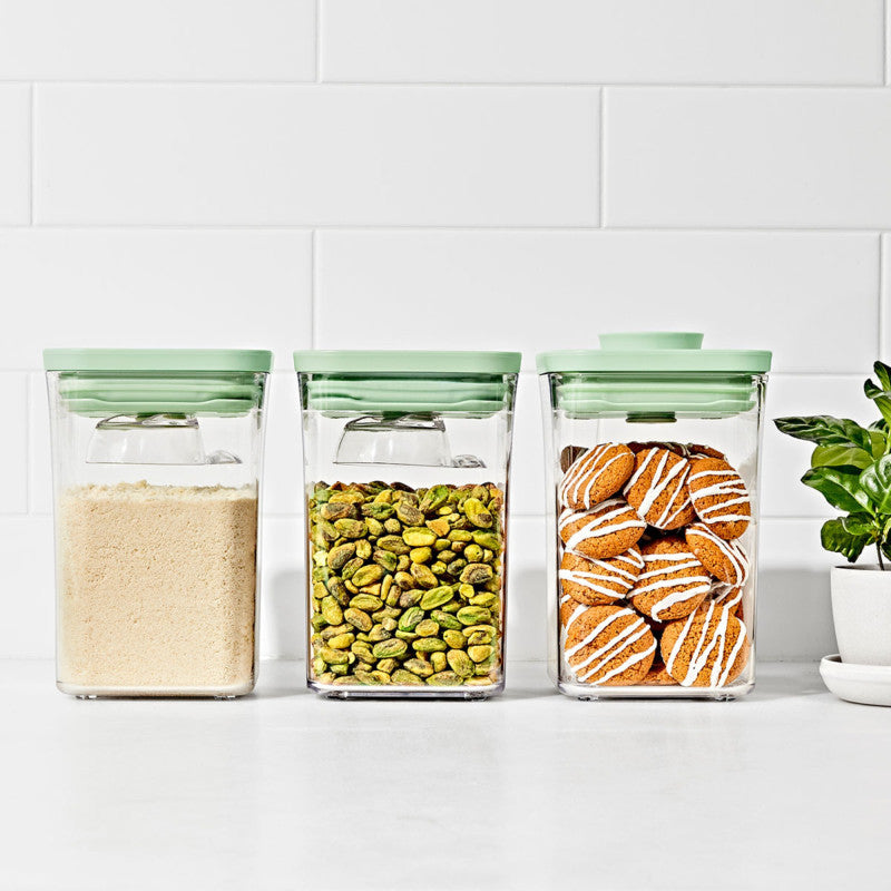 OXO Good Grips – Vorratsdose 1 l, Ø 10,9 × 16 cm, Kunststoff, 3er-Set, transparent/grün