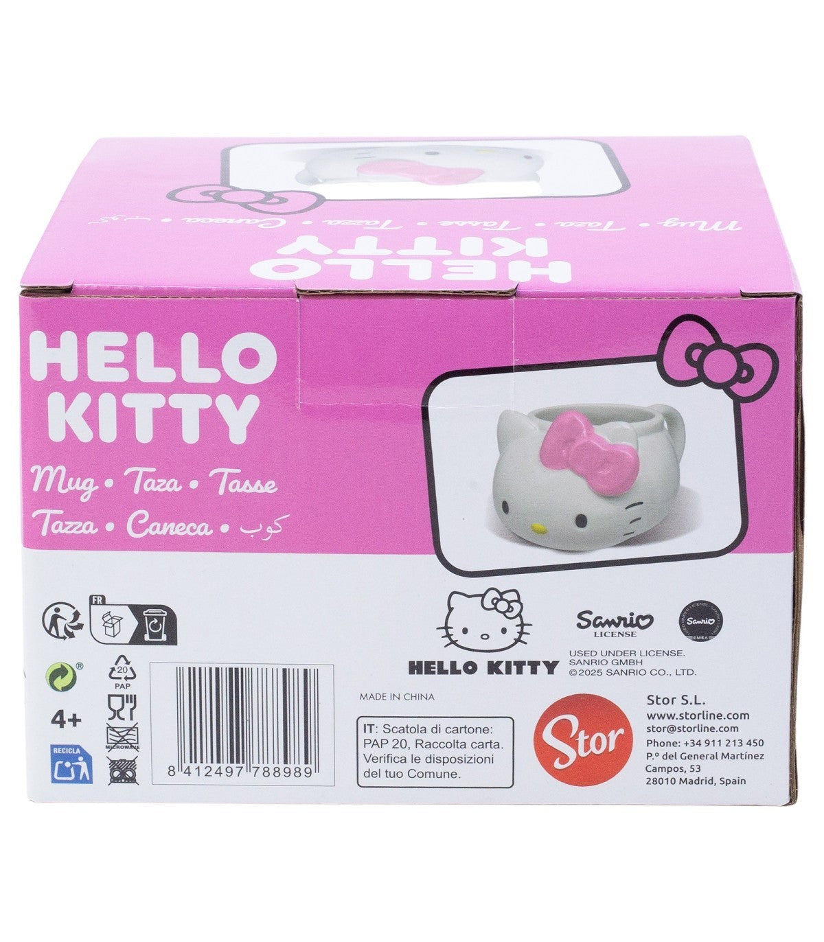 Stor Hello Kitty Tasse – 502 ml, H 8,5 cm, Keramik (Dolomit), Weiss, für Kinder
