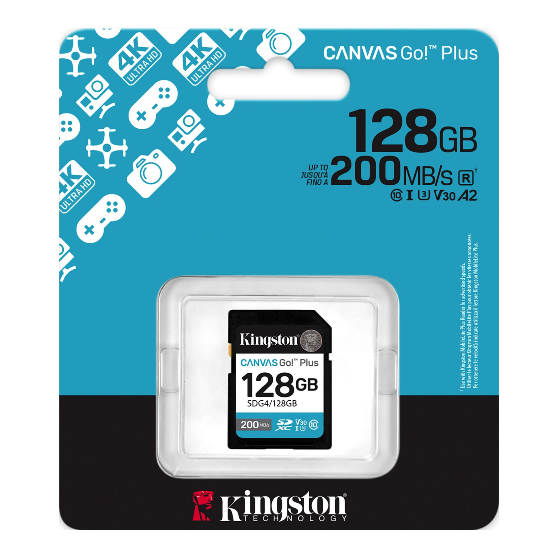 Kingston Technology Kingston Canvas Go Plus 200R Gen4 SDXC – 128 GB, UHS-I, U3/V30/200 MB/s