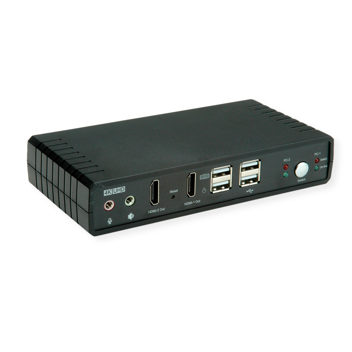 ROLINE 2-Port DP/HDMI Dual-View KVM-Switch – 4K/60 Hz, USB 2.0-Hub, Audio