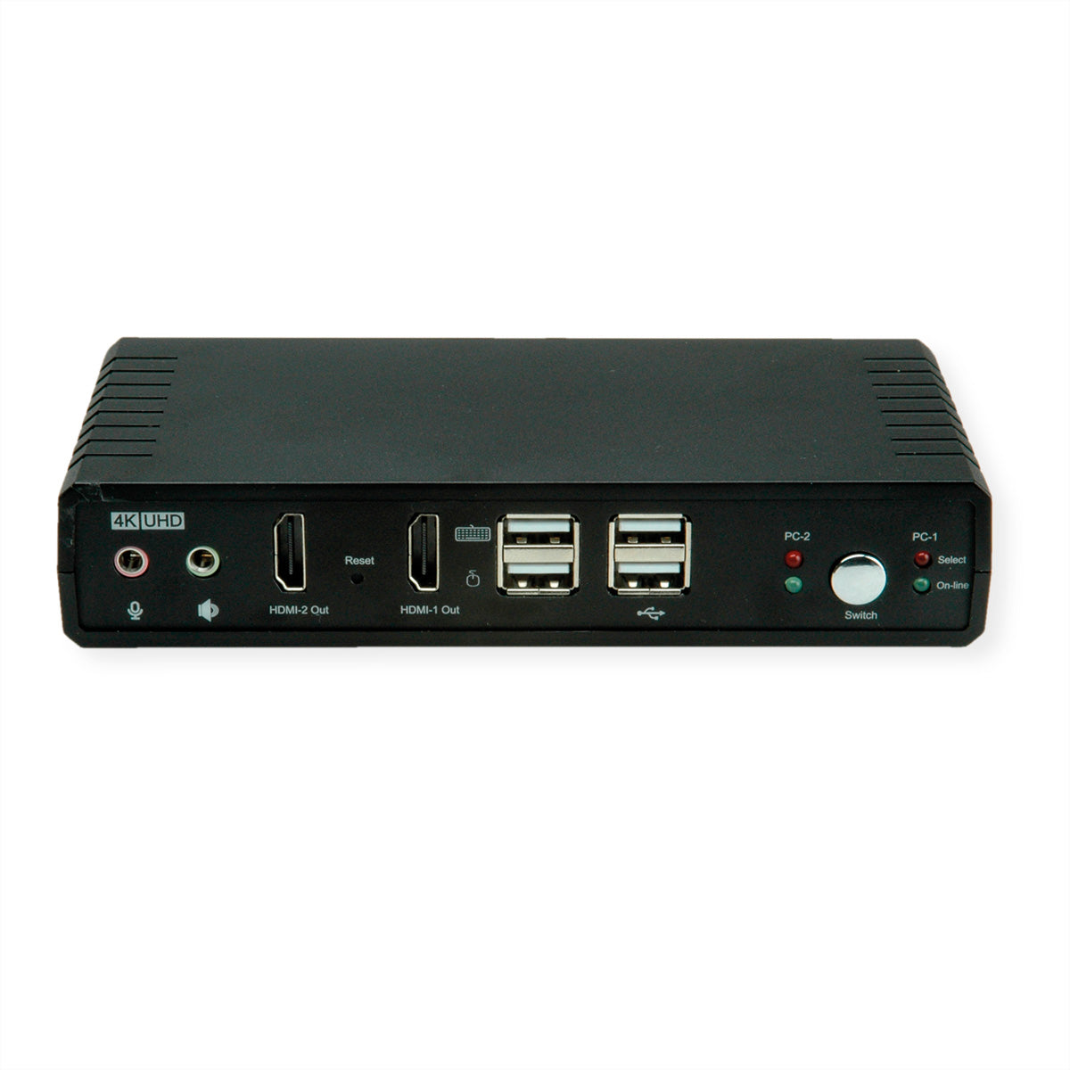 ROLINE 2-Port DP/HDMI Dual-View KVM-Switch – 4K/60 Hz, USB 2.0-Hub, Audio
