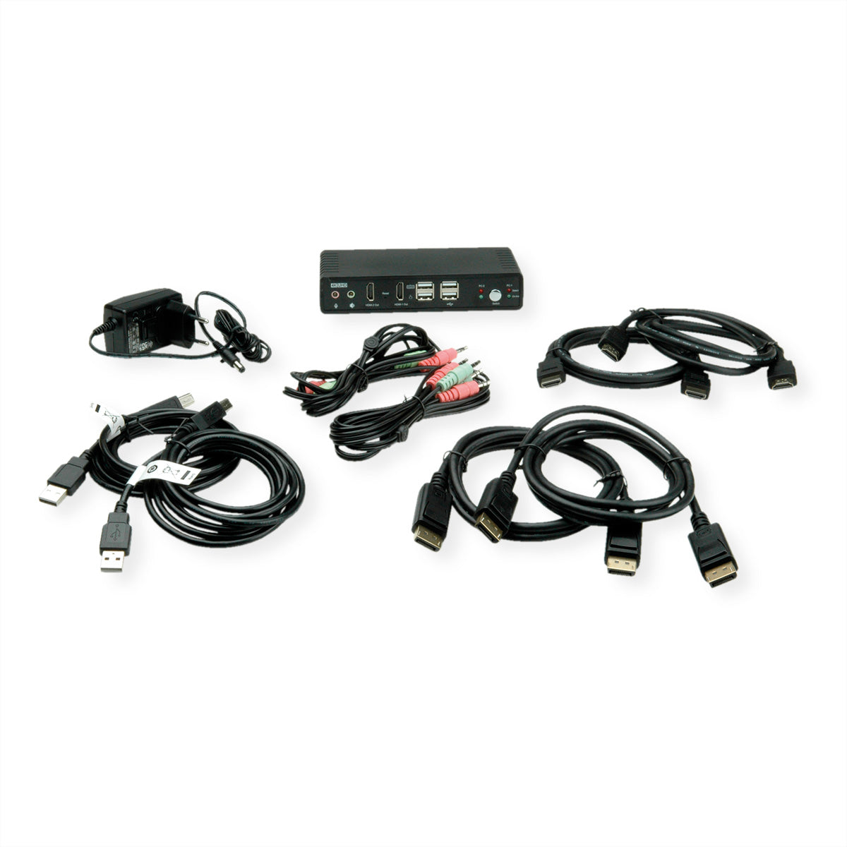 ROLINE 2-Port DP/HDMI Dual-View KVM-Switch – 4K/60 Hz, USB 2.0-Hub, Audio