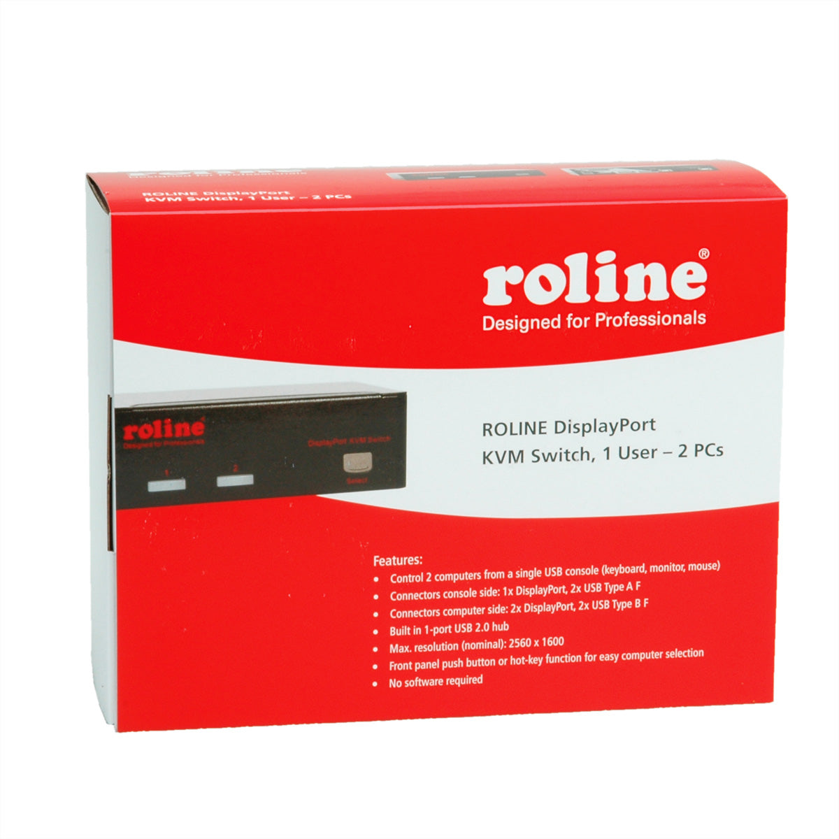 ROLINE 2-Port DP KVM-Switch – 1920 × 1200, USB 2.0-Hub