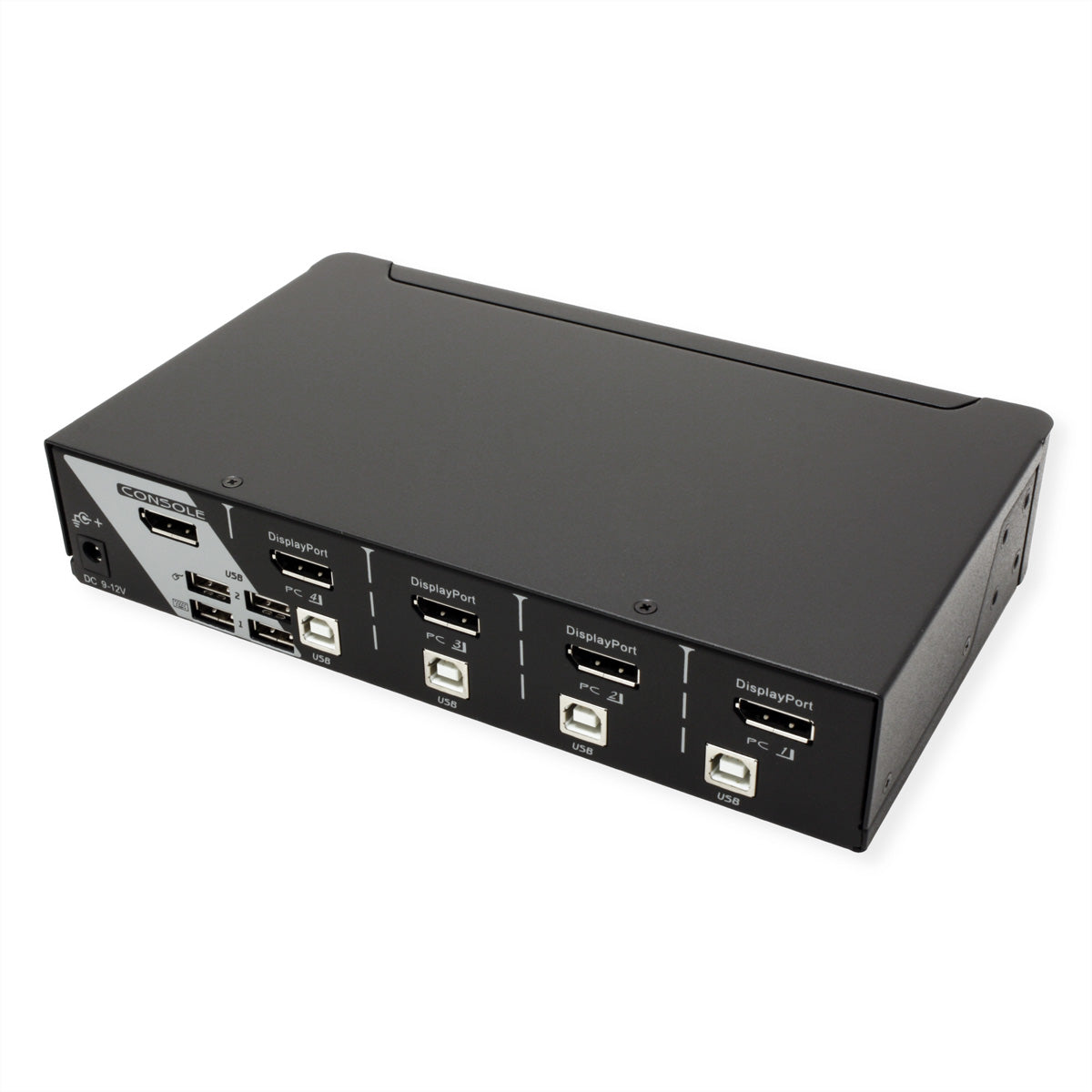 ROLINE 4-Port DP KVM-Switch – 2560 × 1600, USB 2.0-Hub, 7.1 Audio, Desktop