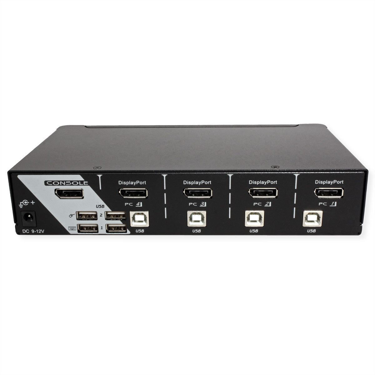 ROLINE 4-Port DP KVM-Switch – 2560 × 1600, USB 2.0-Hub, 7.1 Audio, Desktop