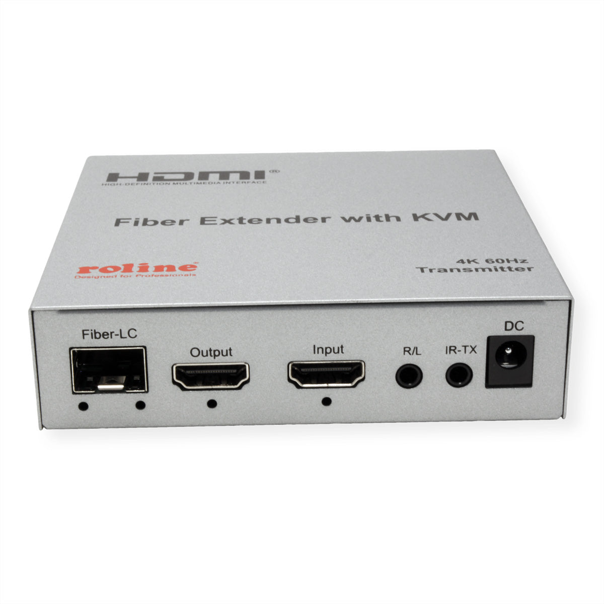 ROLINE KVM-Extender über LWL – 4K (3840 × 2160) @ 60 Hz, HDMI, USB, bis 20 km, 2× SFP, IR/RS-232 – Silber