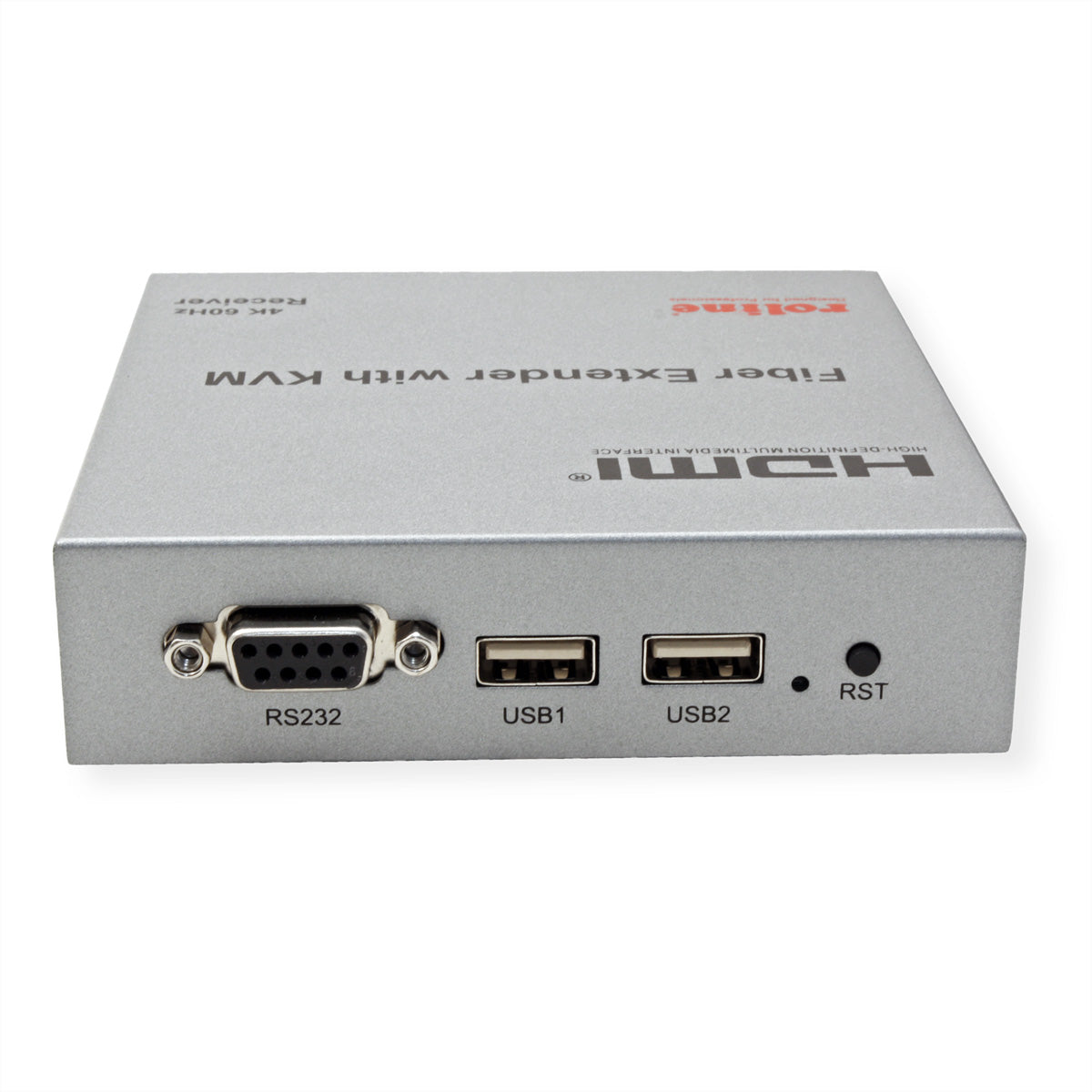 ROLINE KVM-Extender über LWL – 4K (3840 × 2160) @ 60 Hz, HDMI, USB, bis 20 km, 2× SFP, IR/RS-232 – Silber
