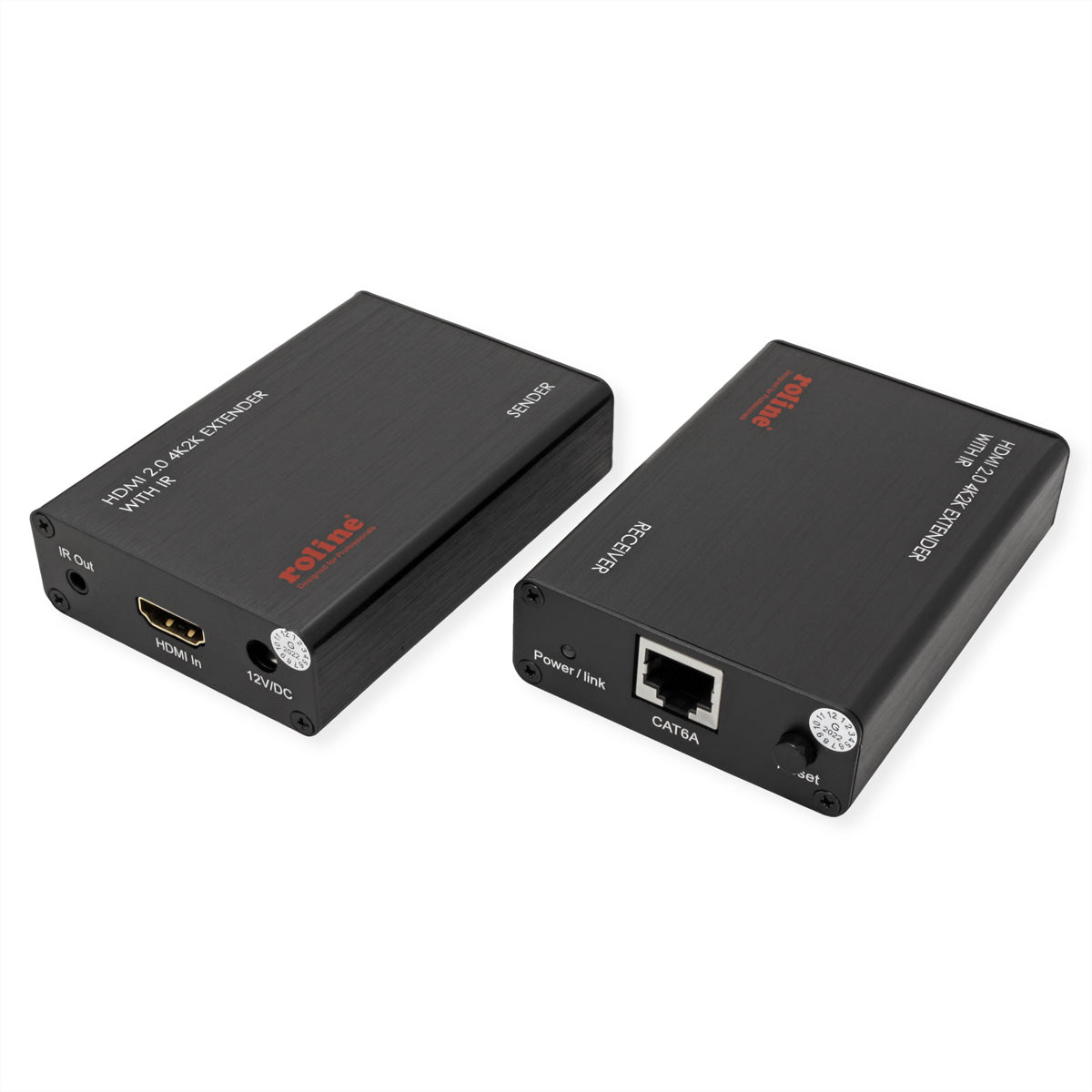 ROLINE HDMI Extender-Kit – 4K @ 60 Hz bis 30 m, Full HD bis 45 m, über Cat6A-Kabel, Sender + Empfänger