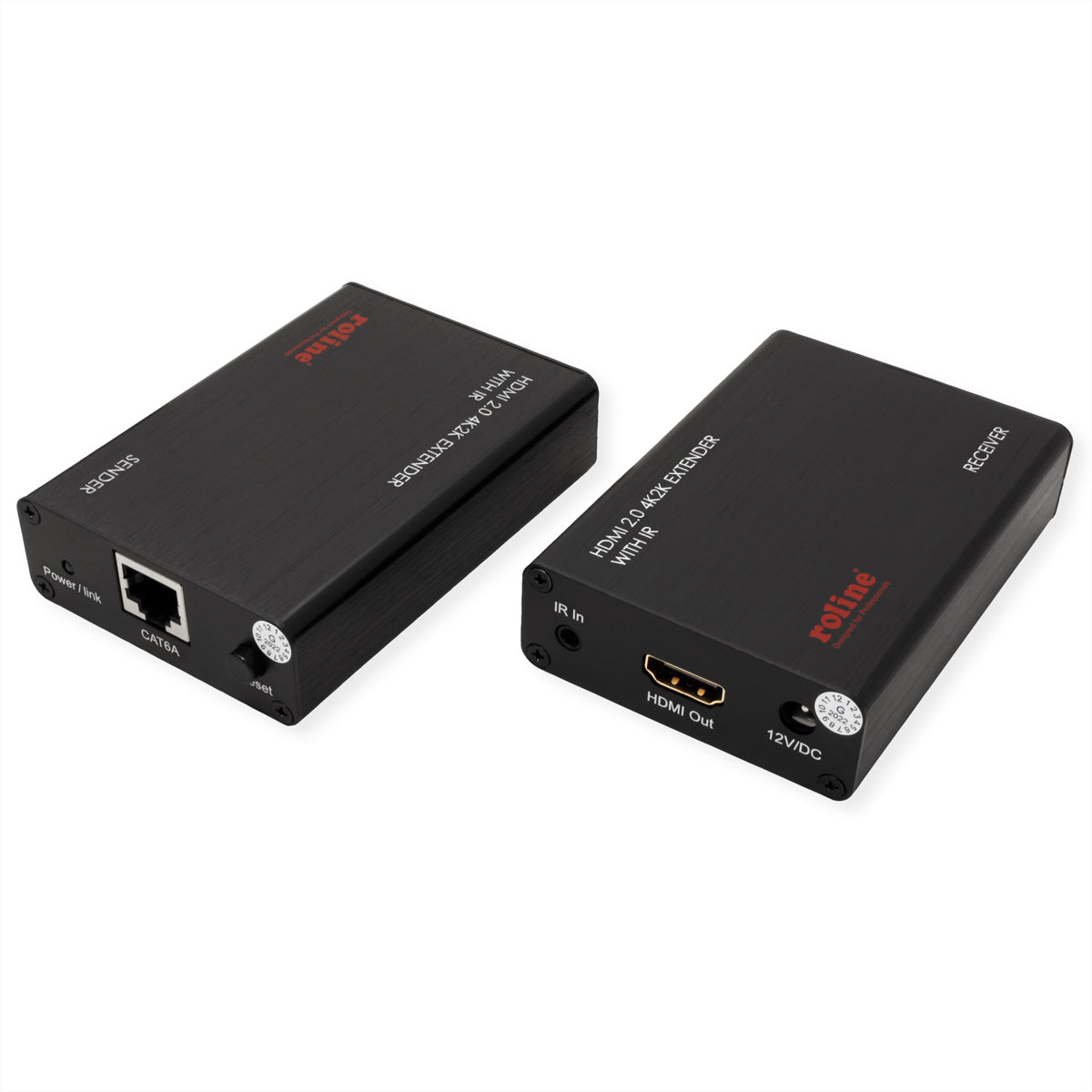 ROLINE HDMI Extender-Kit – 4K @ 60 Hz bis 30 m, Full HD bis 45 m, über Cat6A-Kabel, Sender + Empfänger