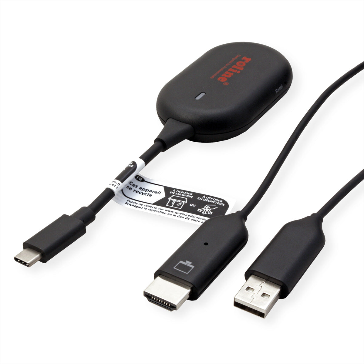 ROLINE P2P-Anzeige-Dongle-Set – Drahtloses Präsentationssystem – Full HD, HDMI, Schwarz