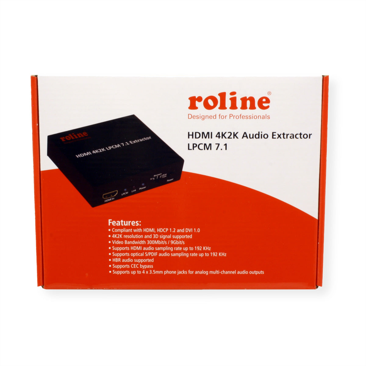 ROLINE HDMI Audio-Extraktor HDMI zu HDMI – 4K (3840 × 2160) @ 30 Hz, 7.1, S/PDIF, 4× 3,5 mm
