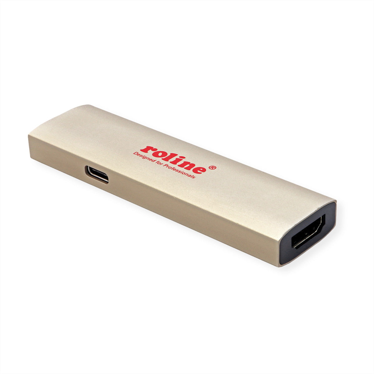 ROLINE USB-C zu HDMI Adapter – 8K (7680 × 4320) @ 60 Hz, Schwarz/Gold, für Geräte mit USB-C (DP Alt Mode)
