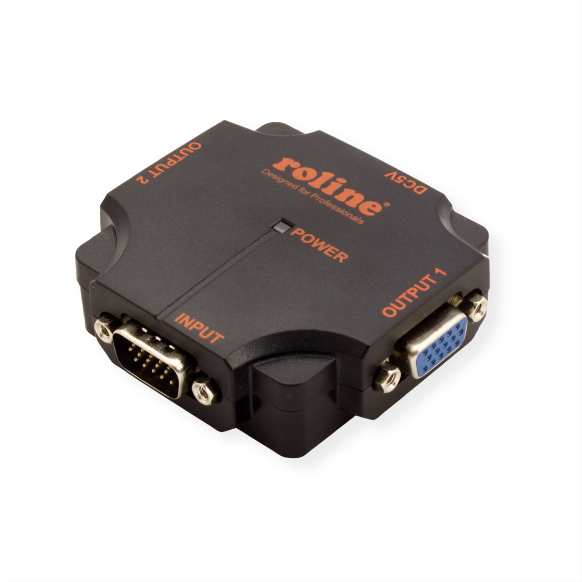 ROLINE VGA-Video-Splitter, 1× VGA In / 2× VGA Out, 1080p, 450 MHz, kaskadierbar, USB-Strom, Schwarz