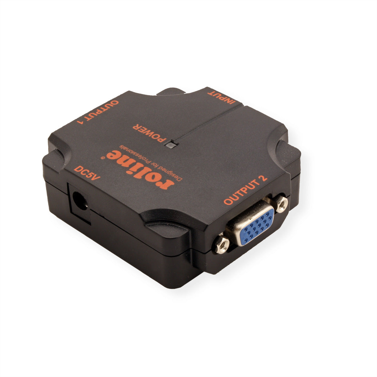 ROLINE VGA-Video-Splitter, 1× VGA In / 2× VGA Out, 1080p, 450 MHz, kaskadierbar, USB-Strom, Schwarz