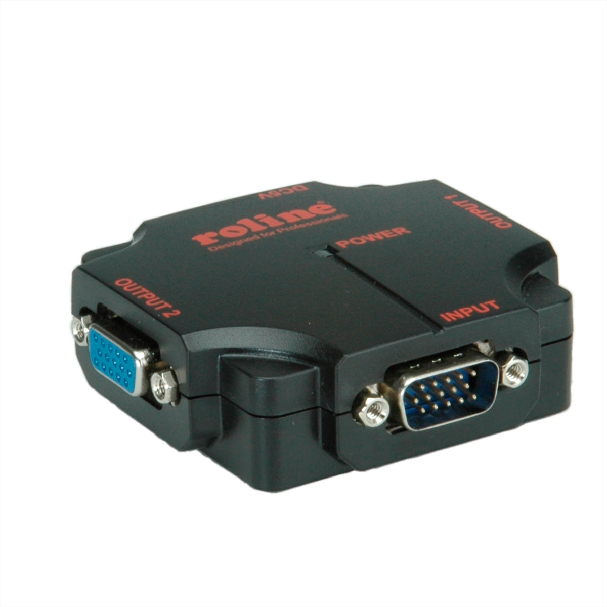 ROLINE VGA-Video-Splitter, 1× VGA In / 2× VGA Out, 1080p, 450 MHz, kaskadierbar, USB-Strom, Schwarz