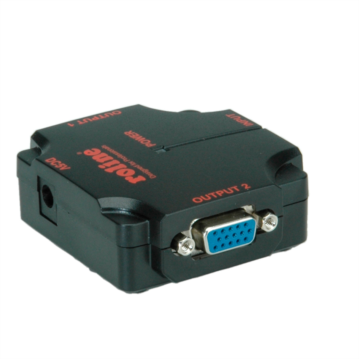 ROLINE VGA-Video-Splitter, 1× VGA In / 2× VGA Out, 1080p, 450 MHz, kaskadierbar, USB-Strom, Schwarz