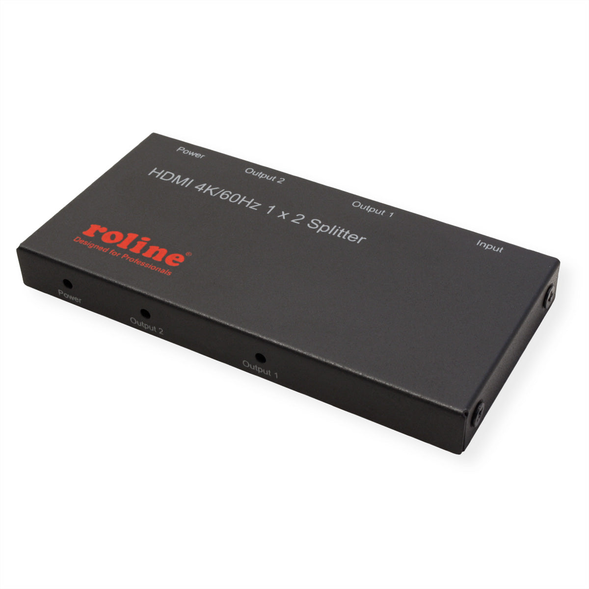 ROLINE HDMI-Splitter, 1× HDMI Eingang / 2× HDMI Ausgang, 4K@60 Hz, HDCP 2.2/1.4, USB-betrieben, Schwarz