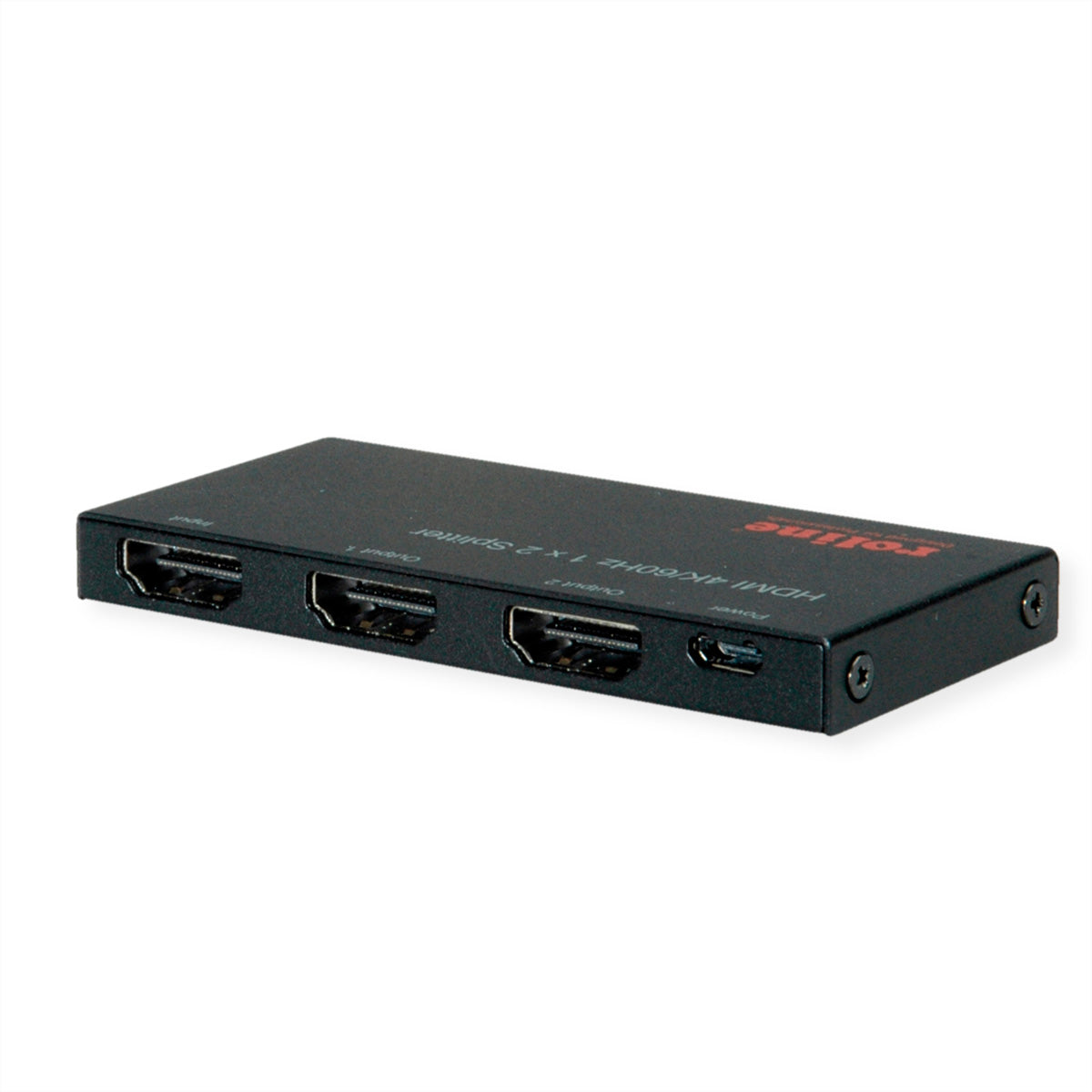ROLINE HDMI-Splitter, 1× HDMI Eingang / 2× HDMI Ausgang, 4K@60 Hz, HDCP 2.2/1.4, USB-betrieben, Schwarz