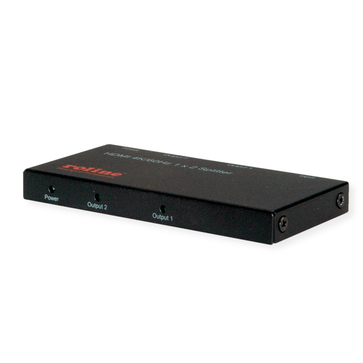ROLINE HDMI-Splitter, 1× HDMI Eingang / 2× HDMI Ausgang, 4K@60 Hz, HDCP 2.2/1.4, USB-betrieben, Schwarz