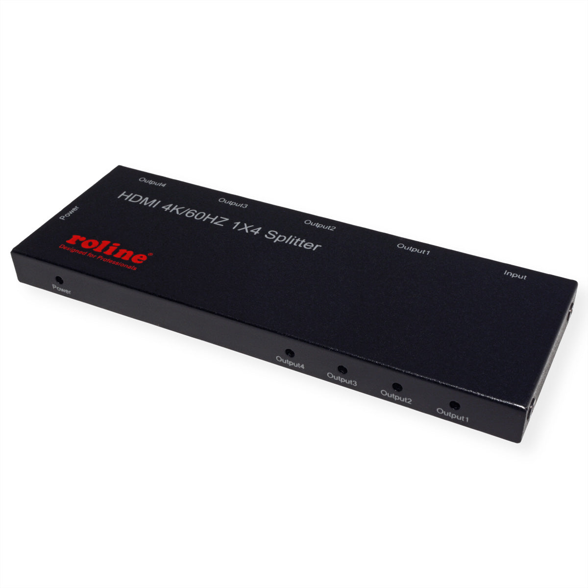ROLINE HDMI Video-Splitter, 1× HDMI In / 4× HDMI Out, 4K@60 Hz, HDCP 2.2/1.4, USB-Stromversorgung, Schwarz
