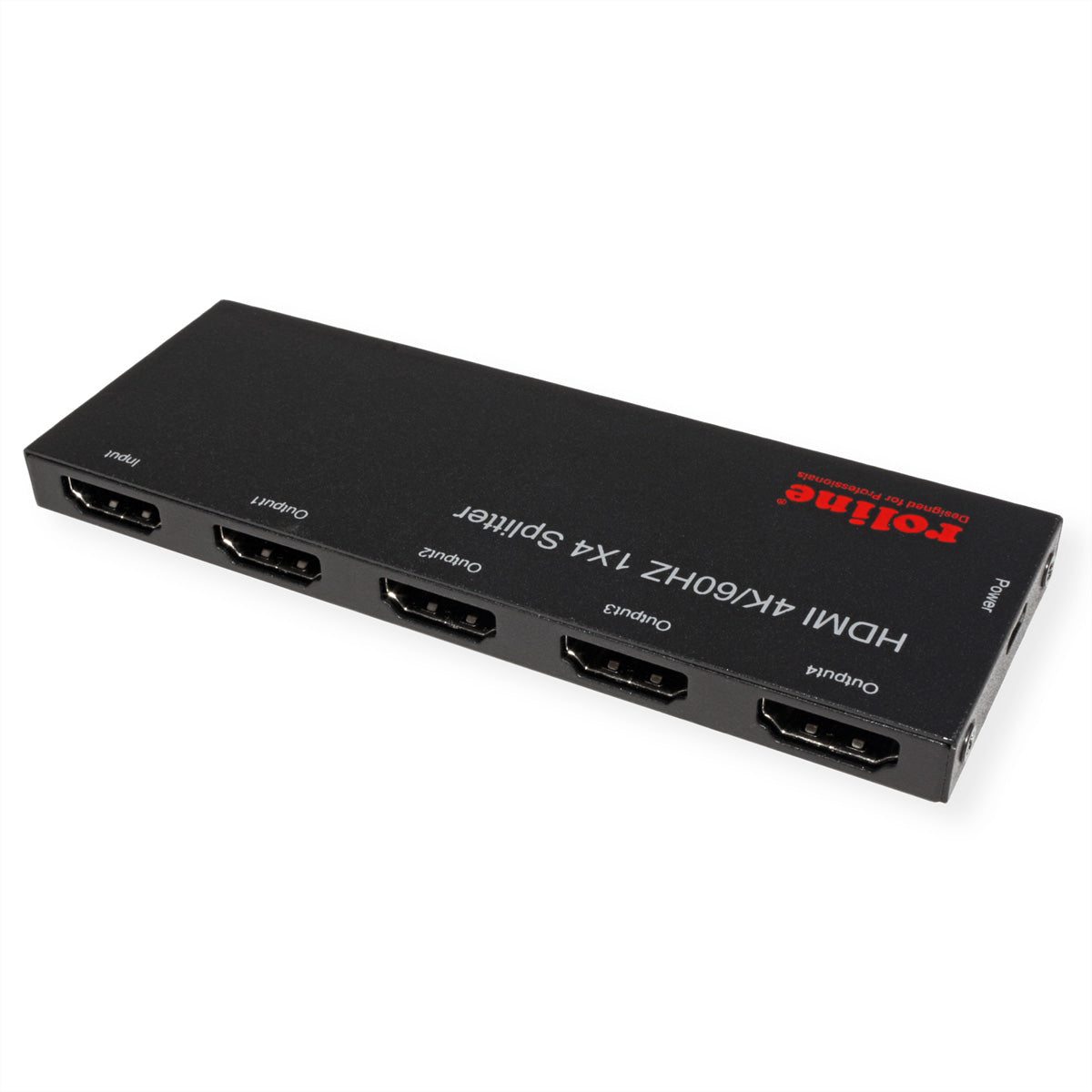 ROLINE HDMI Video-Splitter, 1× HDMI In / 4× HDMI Out, 4K@60 Hz, HDCP 2.2/1.4, USB-Stromversorgung, Schwarz