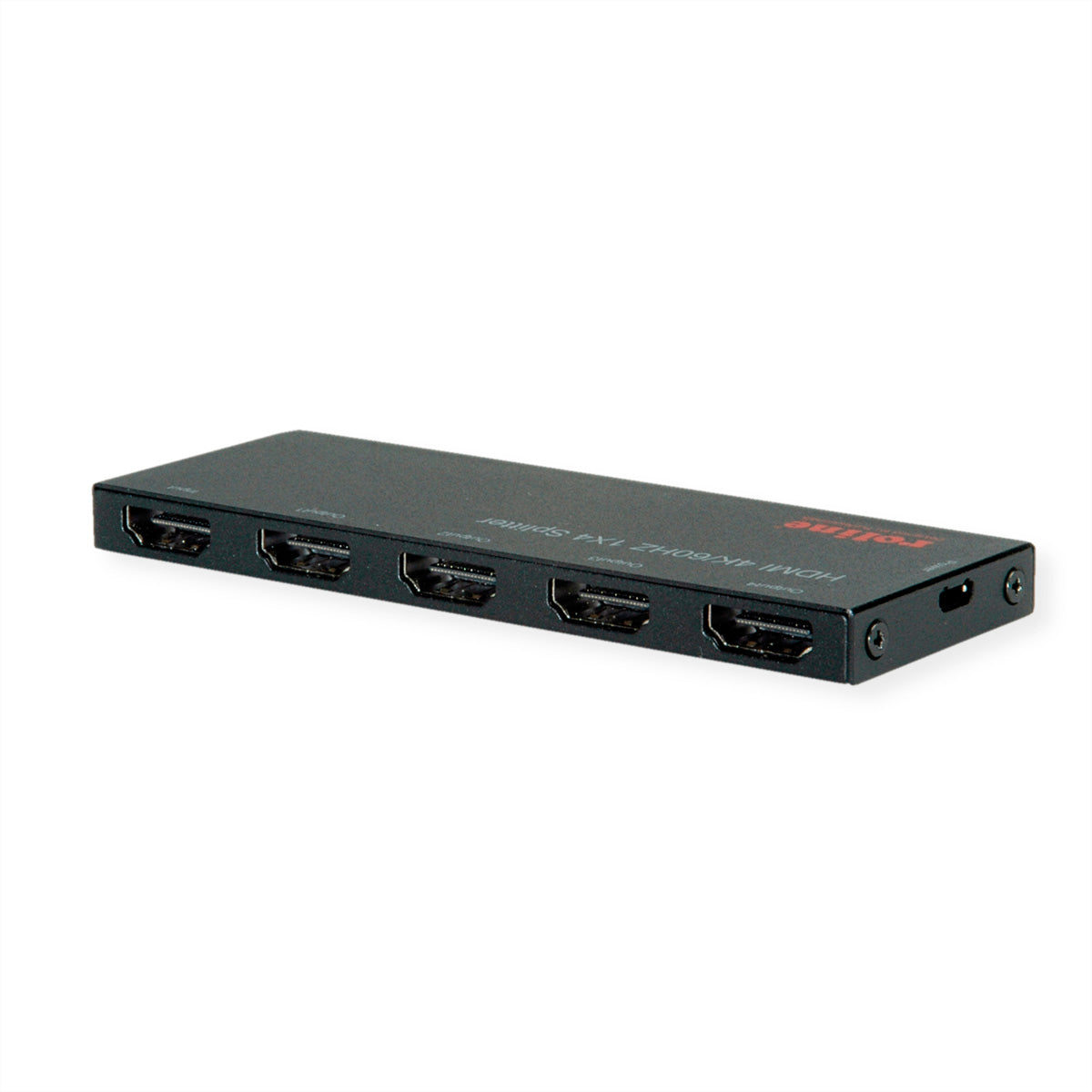 ROLINE HDMI Video-Splitter, 1× HDMI In / 4× HDMI Out, 4K@60 Hz, HDCP 2.2/1.4, USB-Stromversorgung, Schwarz
