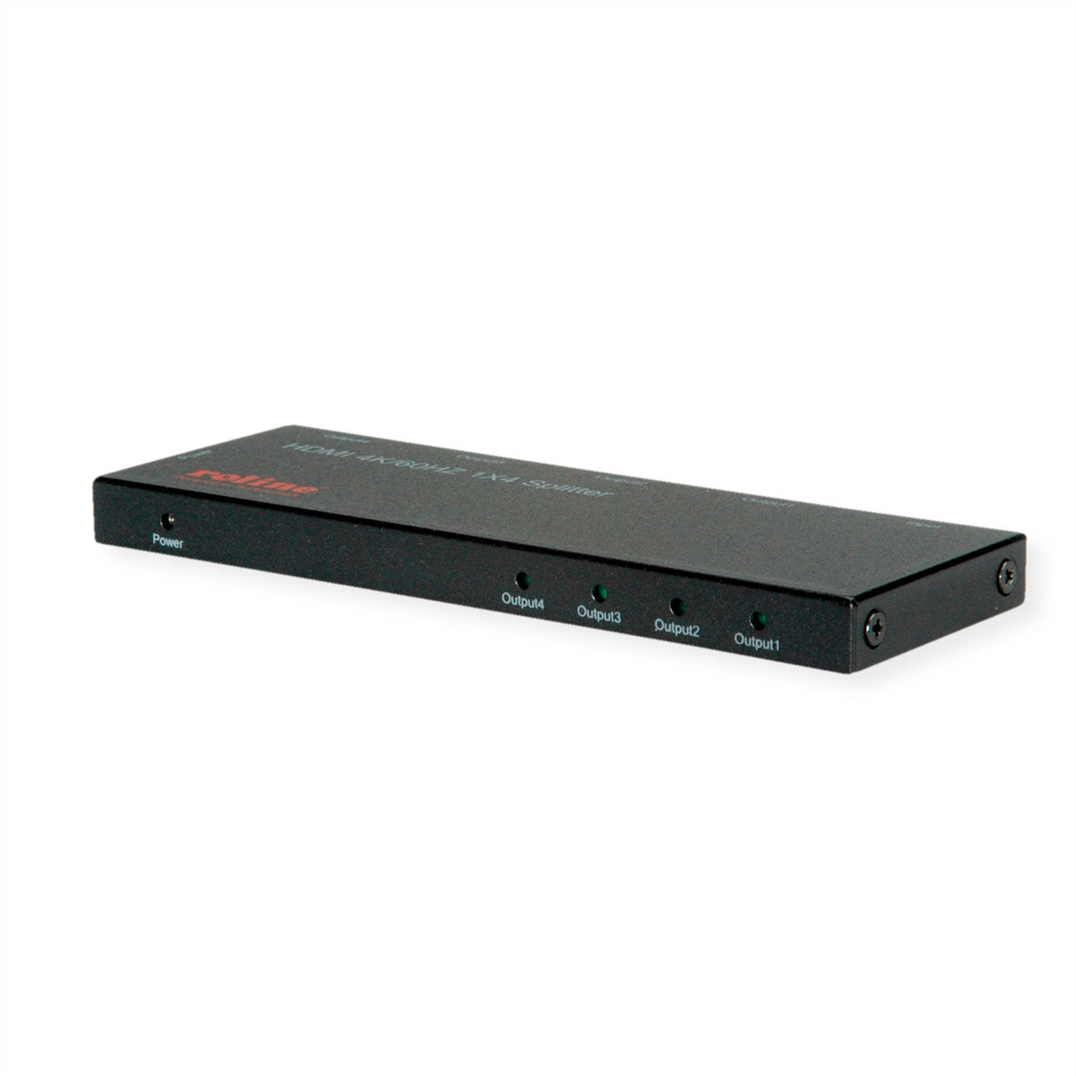 ROLINE HDMI Video-Splitter, 1× HDMI In / 4× HDMI Out, 4K@60 Hz, HDCP 2.2/1.4, USB-Stromversorgung, Schwarz