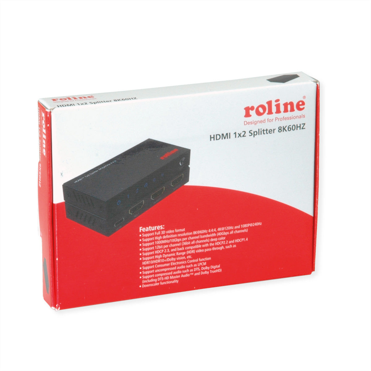 ROLINE HDMI Video-Splitter, 1× HDMI In / 2× HDMI Out, 8K@60 Hz, HDR, HDCP 2.3