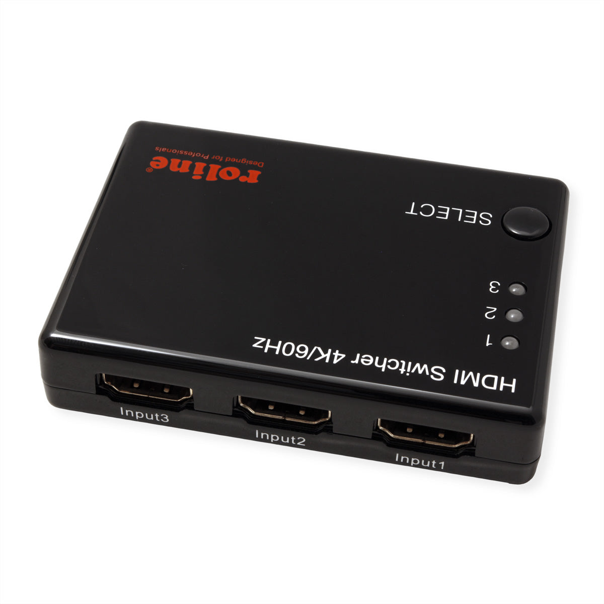 ROLINE HDMI Switch, 3× HDMI In / 1× HDMI Out, 4K@60 Hz, IR, Fernbedienung, Netzteil 5 V/1 A, Schwarz