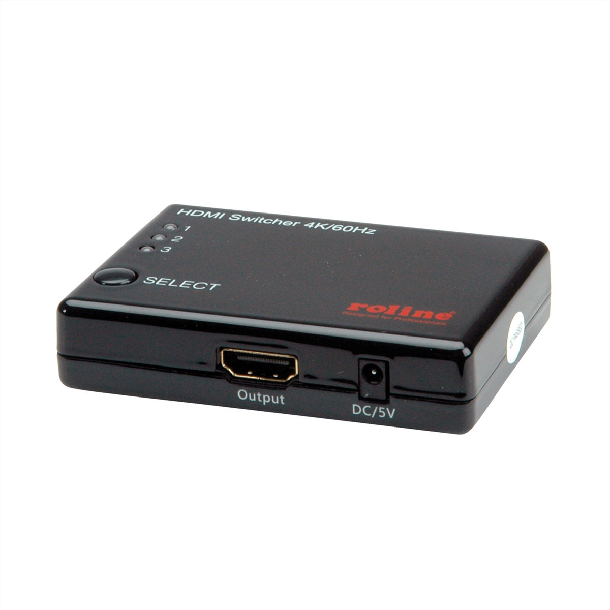 ROLINE HDMI Switch, 3× HDMI In / 1× HDMI Out, 4K@60 Hz, IR, Fernbedienung, Netzteil 5 V/1 A, Schwarz