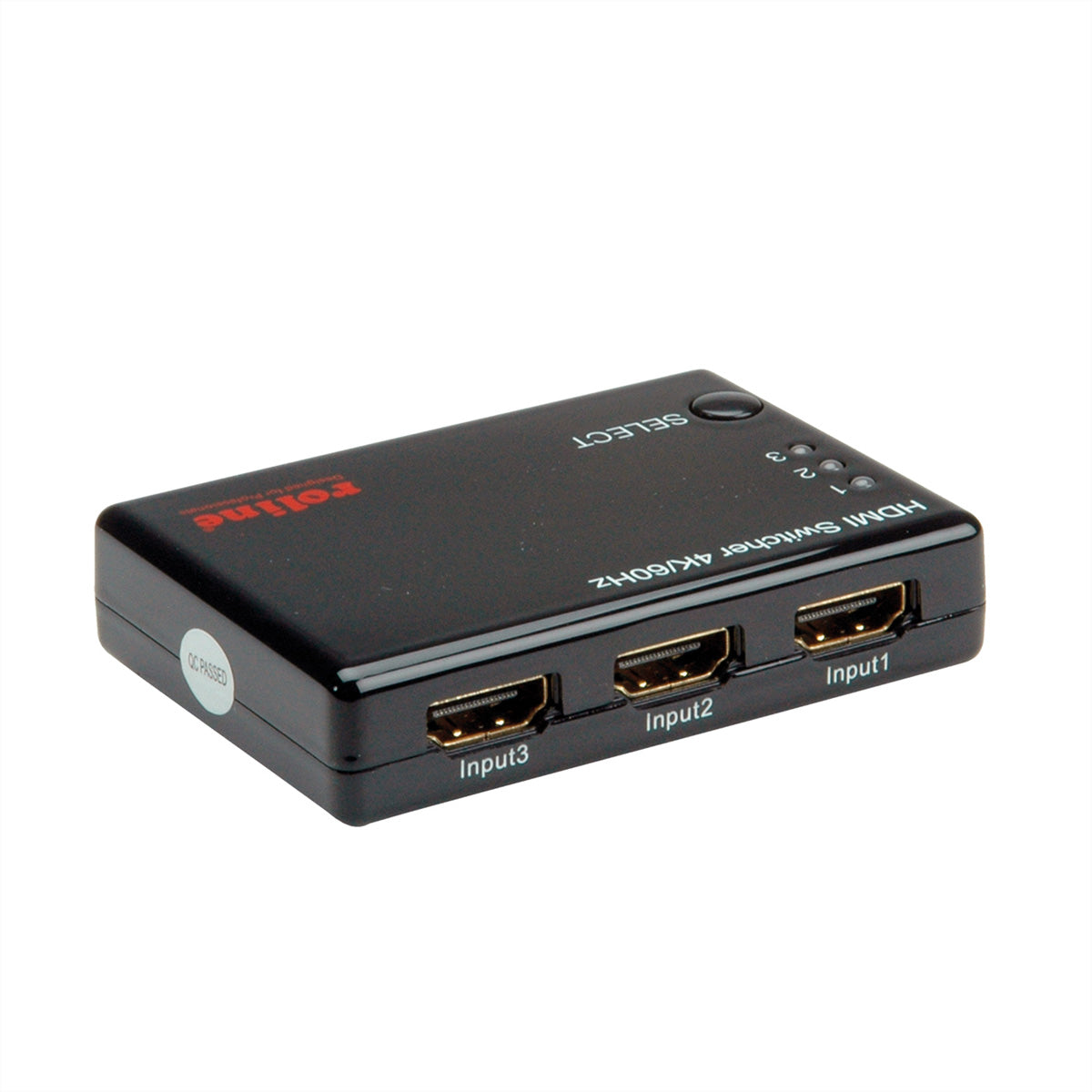 ROLINE HDMI Switch, 3× HDMI In / 1× HDMI Out, 4K@60 Hz, IR, Fernbedienung, Netzteil 5 V/1 A, Schwarz