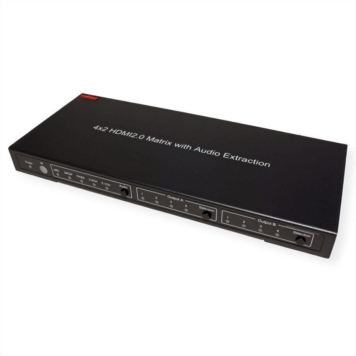 ROLINE HDMI Matrix, 4×2, 4K@60 Hz, IR, Toslink & Cinch, HDCP, Schwarz