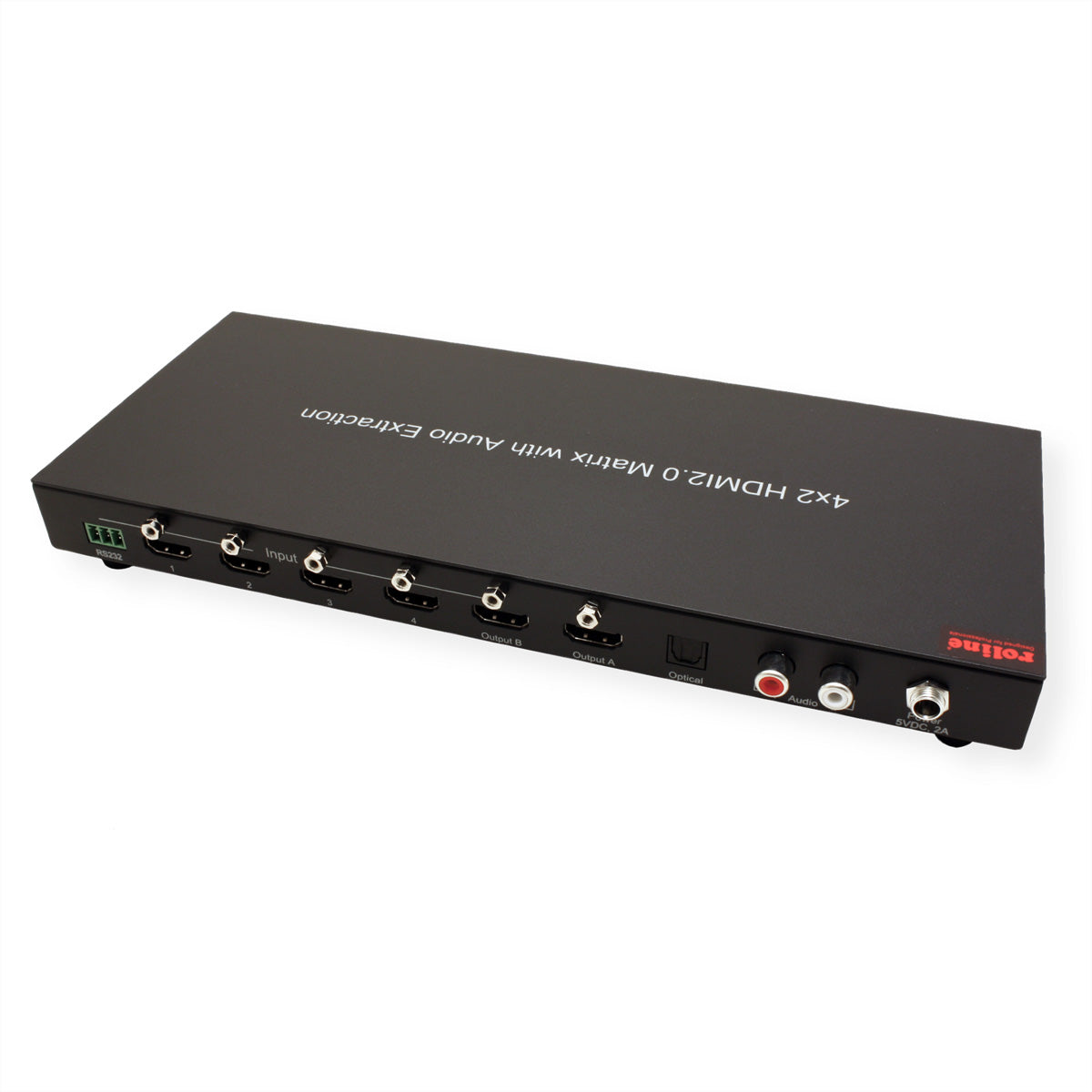 ROLINE HDMI Matrix, 4×2, 4K@60 Hz, IR, Toslink & Cinch, HDCP, Schwarz