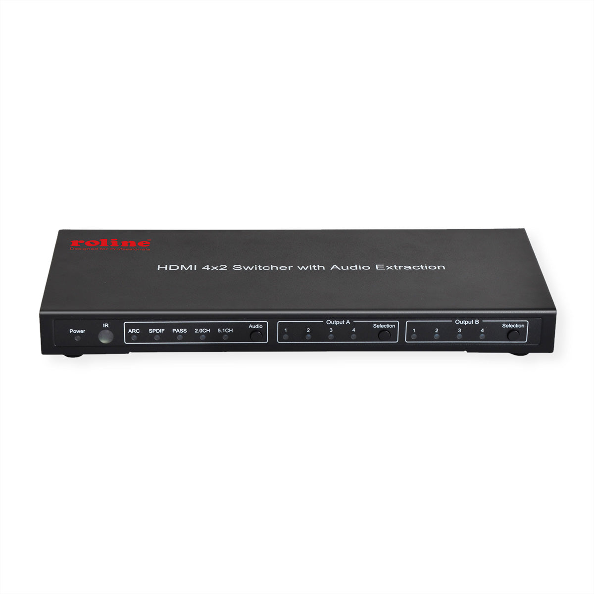 ROLINE HDMI Matrix, 4×2, 4K@60 Hz, IR, Toslink & Cinch, HDCP, Schwarz
