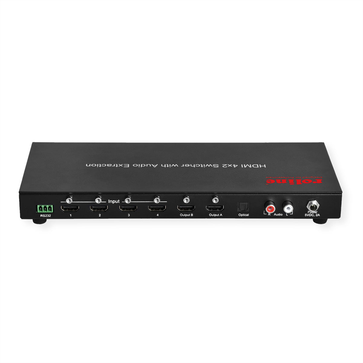 ROLINE HDMI Matrix, 4×2, 4K@60 Hz, IR, Toslink & Cinch, HDCP, Schwarz