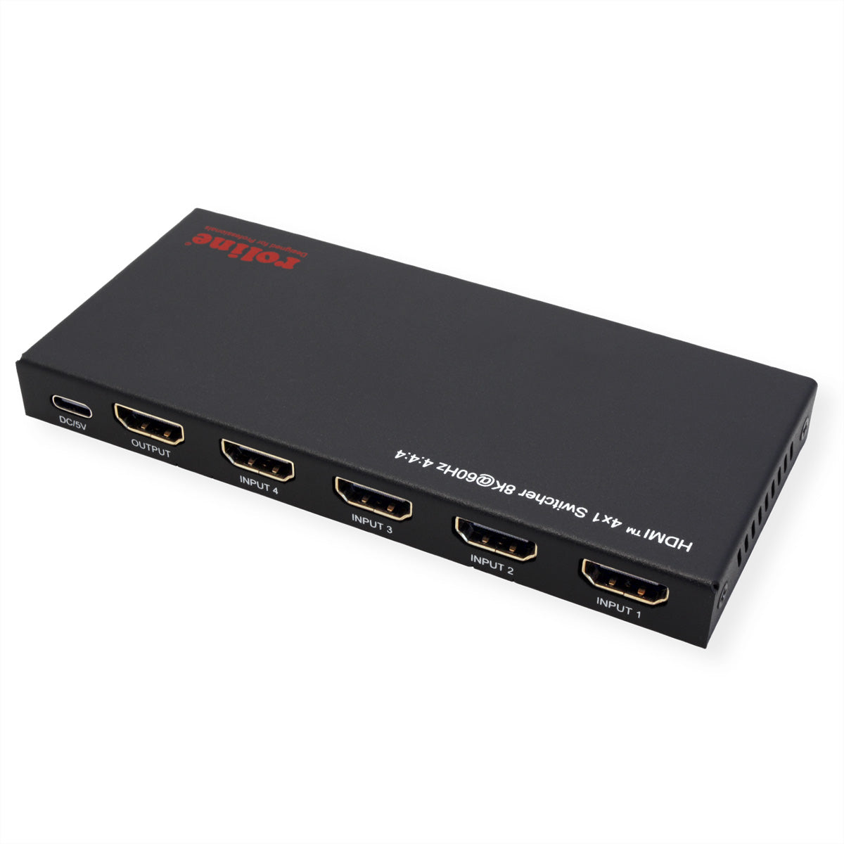 ROLINE HDMI Switch, 4×1, 8K@60 Hz, HDCP 2.3, IR-Fernbedienung, Schwarz