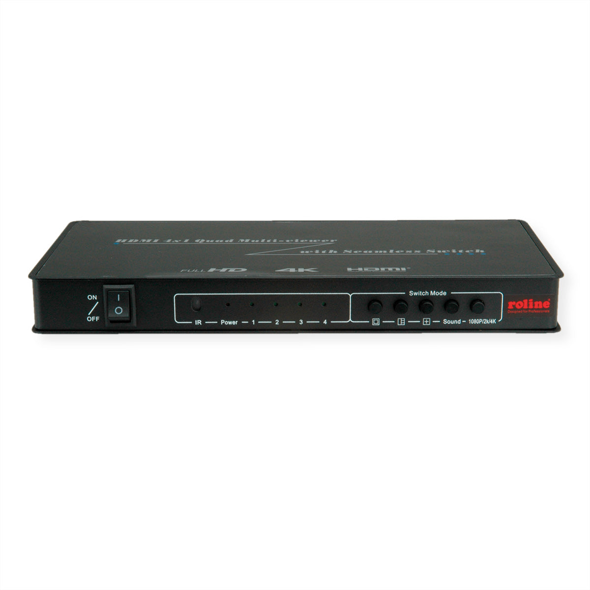 ROLINE Quad Multi-Viewer Switch, 4× HDMI In/1× HDMI Out, 4K@30 Hz, Fernbedienung, Netzteil, Schwarz