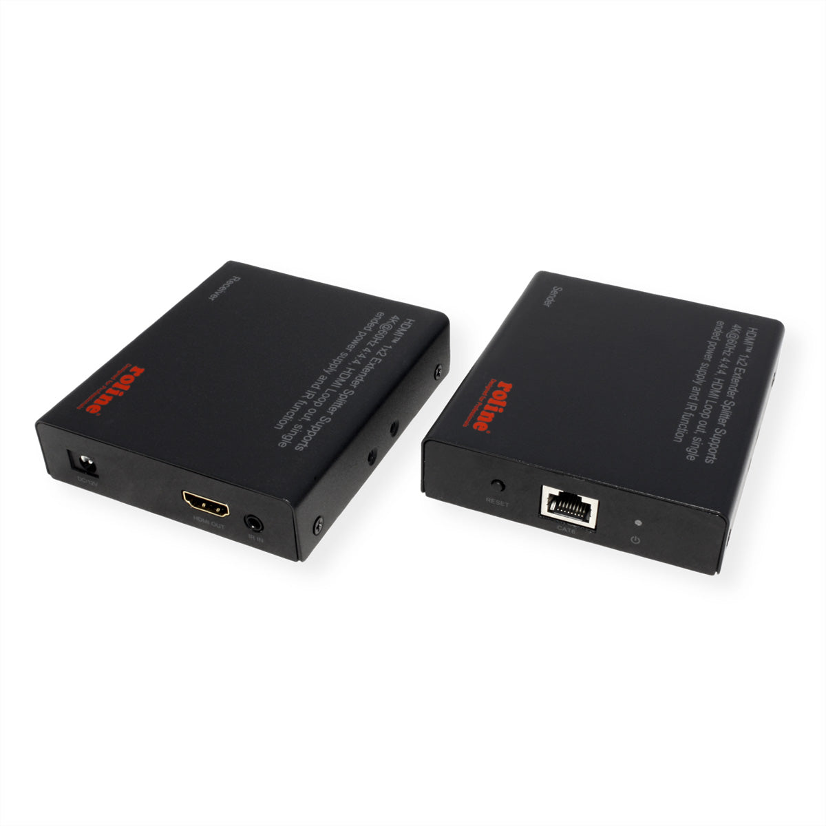 ROLINE HDMI Extender und Splitter – 4K (3840 × 2160) @ 60 Hz, 1 zu 2 HDMI, bis 70 m, HDR10/HLG – Schwarz
