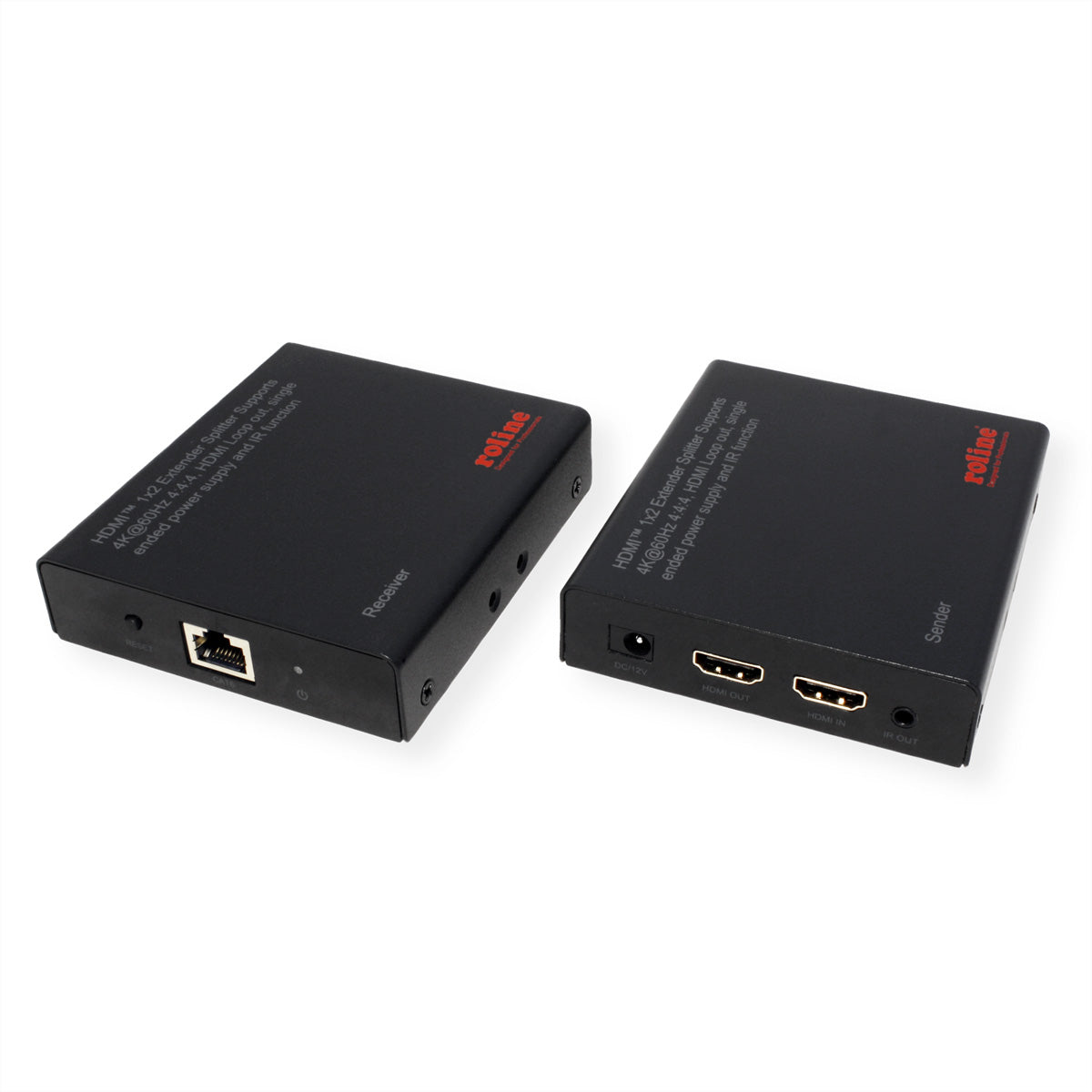 ROLINE HDMI Extender und Splitter – 4K (3840 × 2160) @ 60 Hz, 1 zu 2 HDMI, bis 70 m, HDR10/HLG – Schwarz