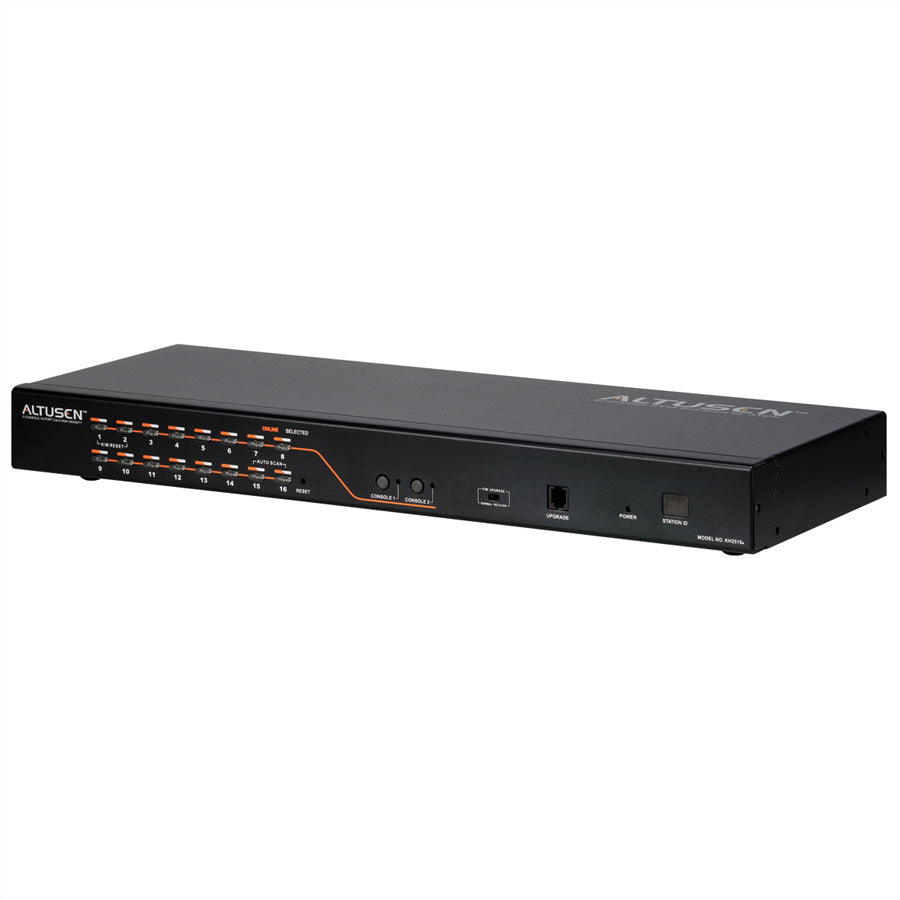 ATEN KH2516A – KVM-Switch Cat 5 – 16×RJ45, 2 Konsolen, DisplayPort/HDMI/DVI/VGA, Schwarz, 19" Rack