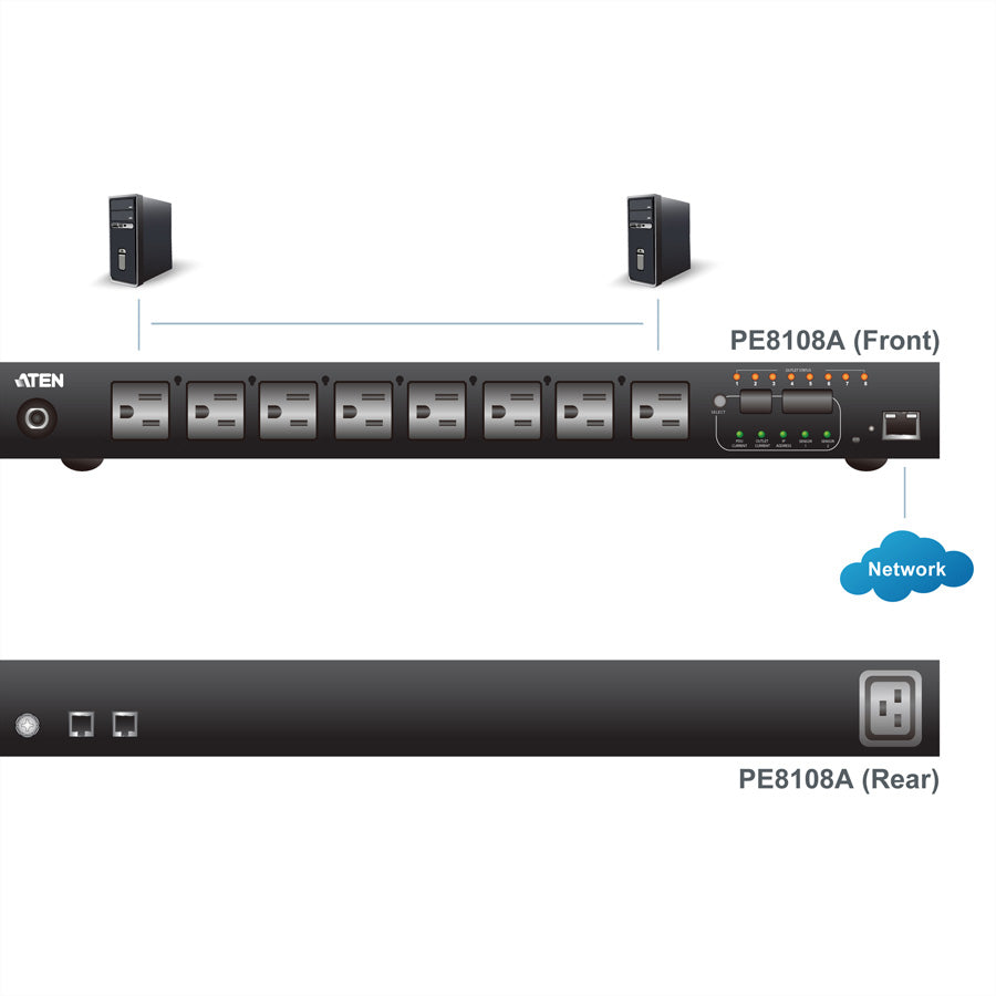 ATEN PE8108G – Rack-PDU überwacht, 8× IEC C13, 10 A, Stecker IEC C14, 1U horizontal, 2,3 kW