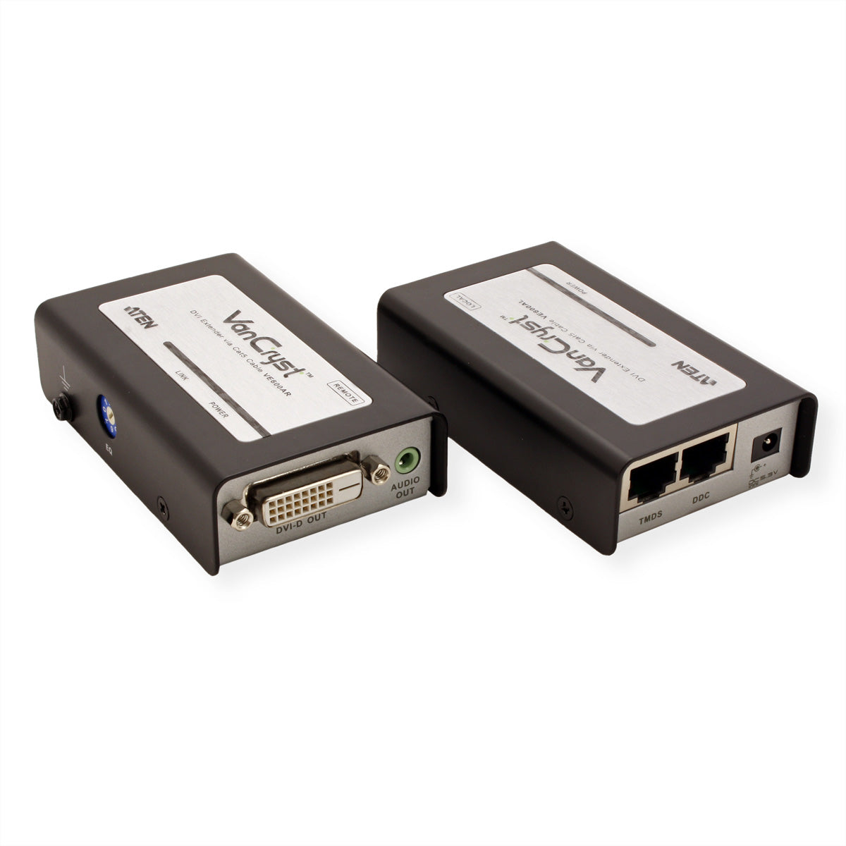 ATEN VE600A – DVI Extender-Set, über Cat5e, DVI Ein-/Ausgang, 1920×1200@60 Hz, 60 m, Stereo-Audio, IR, HDCP, Schwarz
