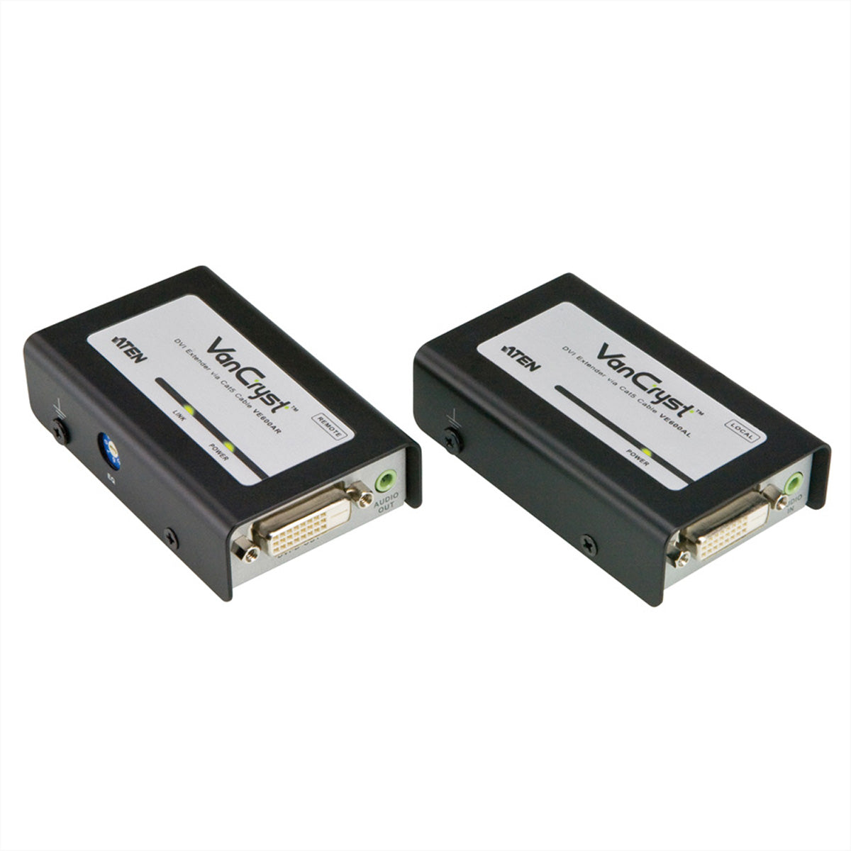 ATEN VE600A – DVI Extender-Set, über Cat5e, DVI Ein-/Ausgang, 1920×1200@60 Hz, 60 m, Stereo-Audio, IR, HDCP, Schwarz