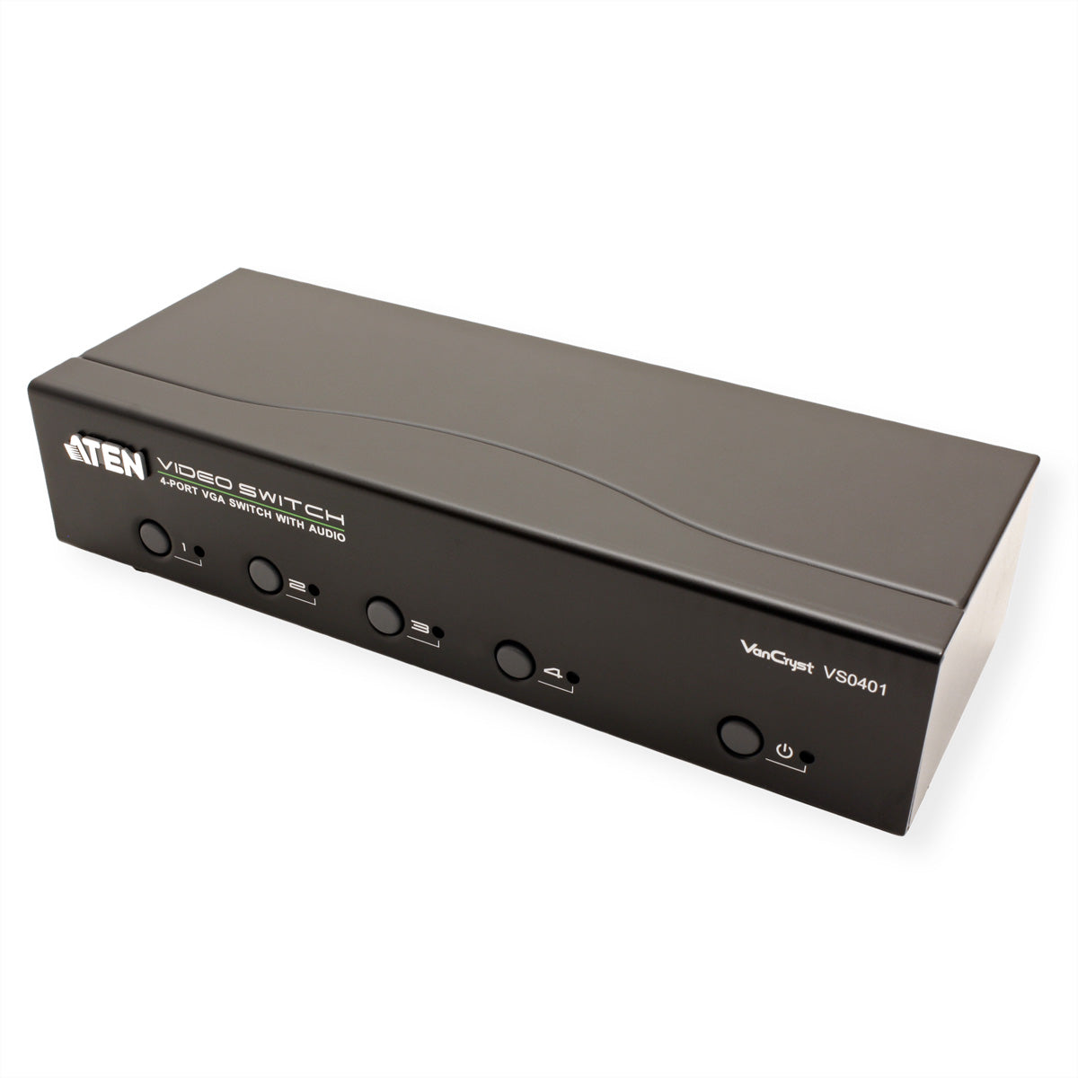 ATEN VS0401 – VGA-Video-Switch, 4× VGA Eingang / 1× VGA Ausgang, max. 1920 × 1440, 65 m, Stereo-Audio, RS-232, Schwarz