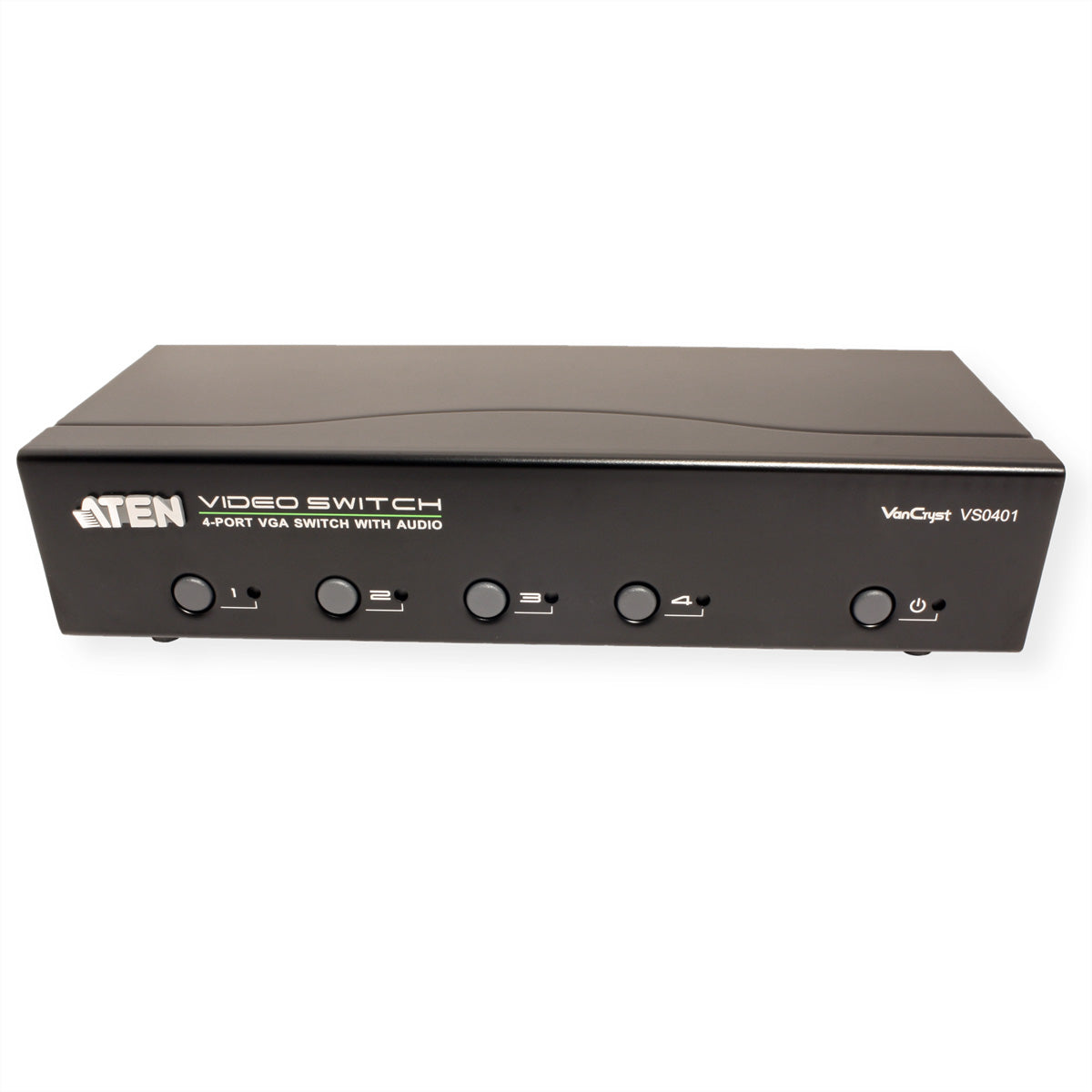 ATEN VS0401 – VGA-Video-Switch, 4× VGA Eingang / 1× VGA Ausgang, max. 1920 × 1440, 65 m, Stereo-Audio, RS-232, Schwarz